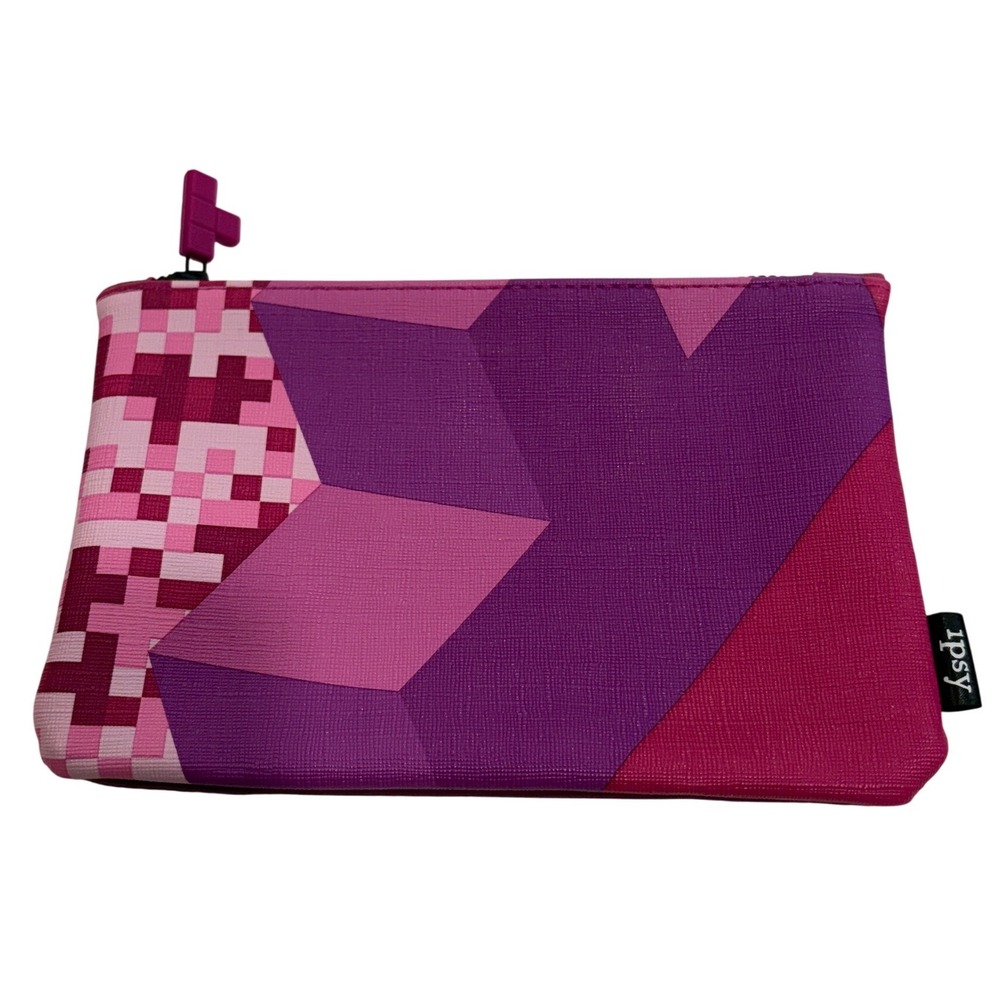 Ipsy x Tetris Makeup Bag Purple Pink Geometric Pixel Cosmetic Pouch Zipper Case‎